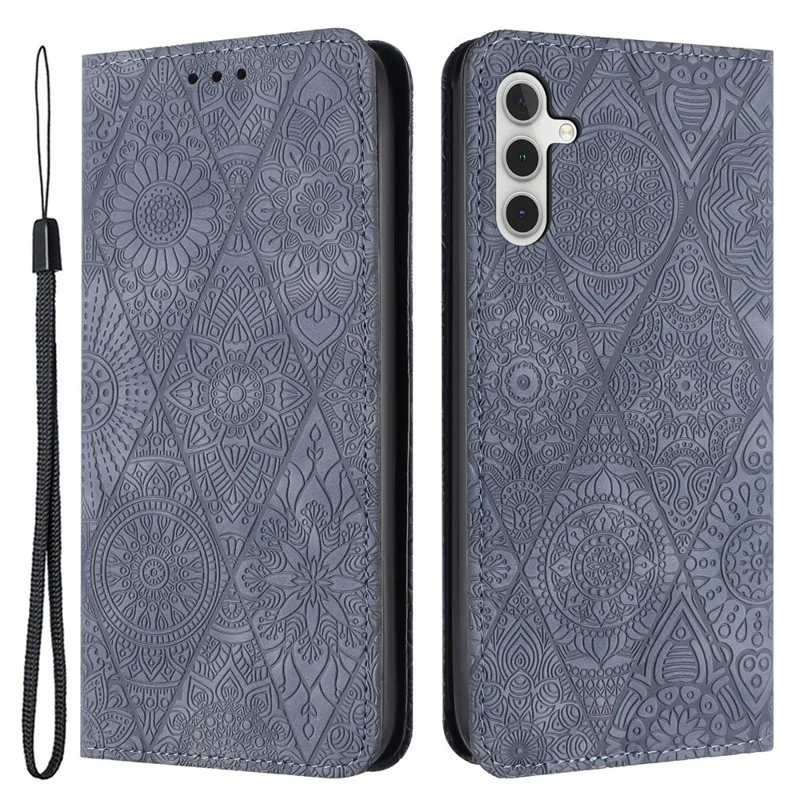 For Samsung Galaxy S25 / S24 Leather Case Wallet Stand Imprinted Phone Cover - Grey