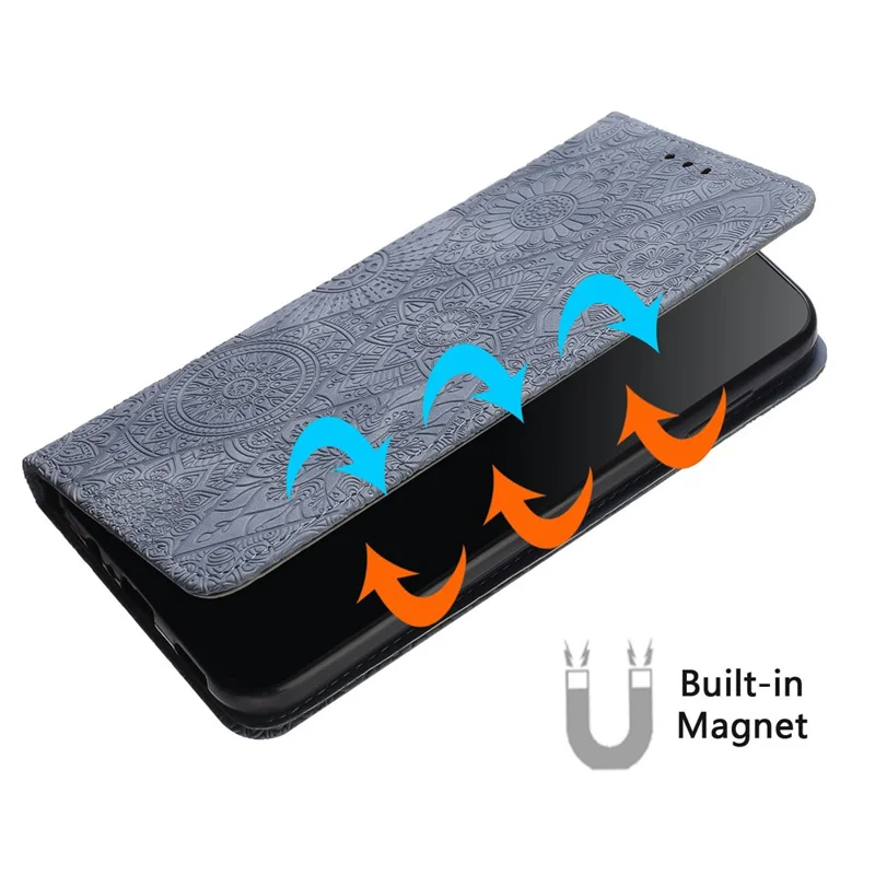 For Samsung Galaxy S25 / S24 Leather Case Wallet Stand Imprinted Phone Cover - Grey