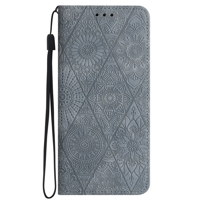 For Samsung Galaxy S25 / S24 Leather Case Wallet Stand Imprinted Phone Cover - Grey