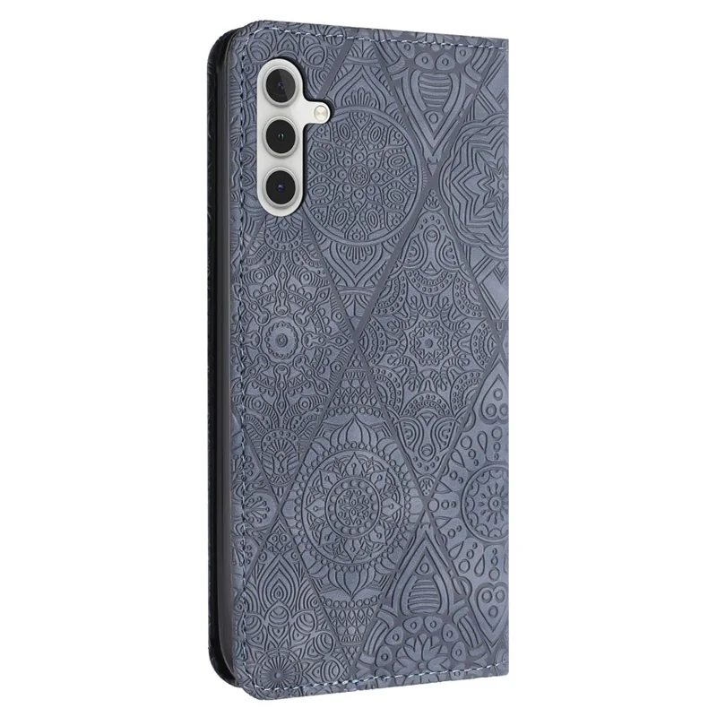 For Samsung Galaxy S25 / S24 Leather Case Wallet Stand Imprinted Phone Cover - Grey