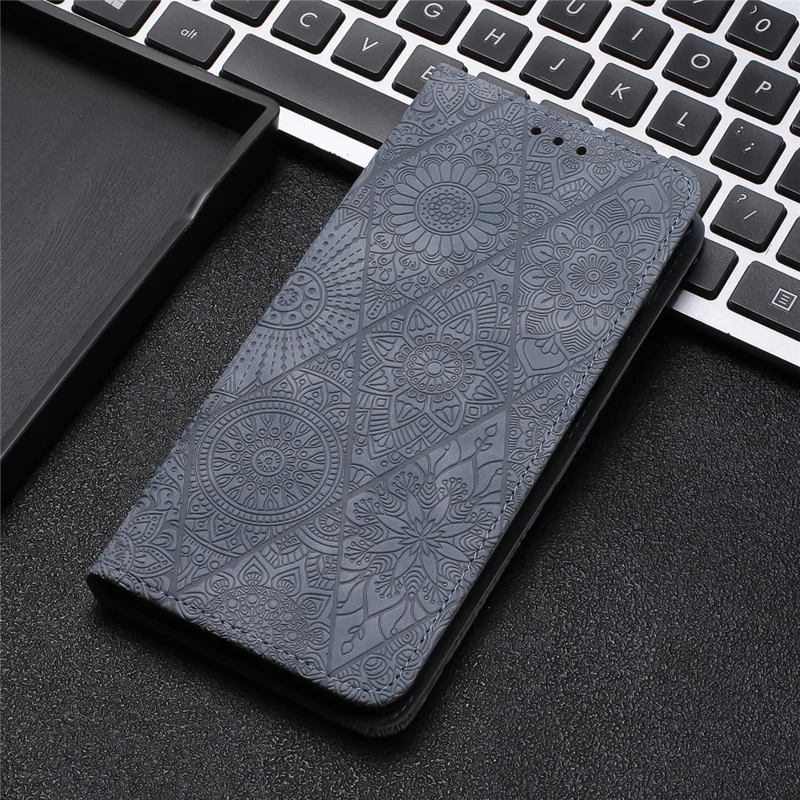 For Samsung Galaxy S25 / S24 Leather Case Wallet Stand Imprinted Phone Cover - Grey
