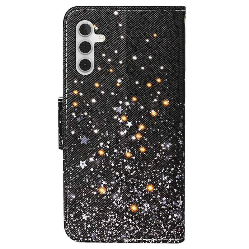 For Samsung Galaxy S25+ / S24+ Case PU Leather Cross Texture Pattern Printing Phone Cover with Wrist Strap - Shattered Stars