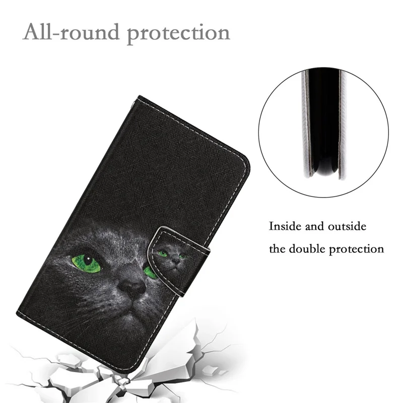 For Samsung Galaxy S25+ / S24+ Case PU Leather Cross Texture Pattern Printing Phone Cover with Wrist Strap - Cat