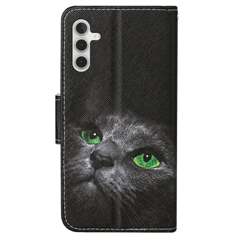 For Samsung Galaxy S25+ / S24+ Case PU Leather Cross Texture Pattern Printing Phone Cover with Wrist Strap - Cat