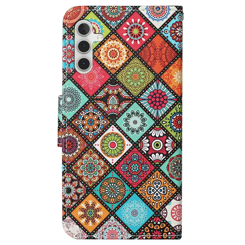 For Samsung Galaxy S25+ / S24+ Case PU Leather Cross Texture Pattern Printing Phone Cover with Wrist Strap - Ethnic Style