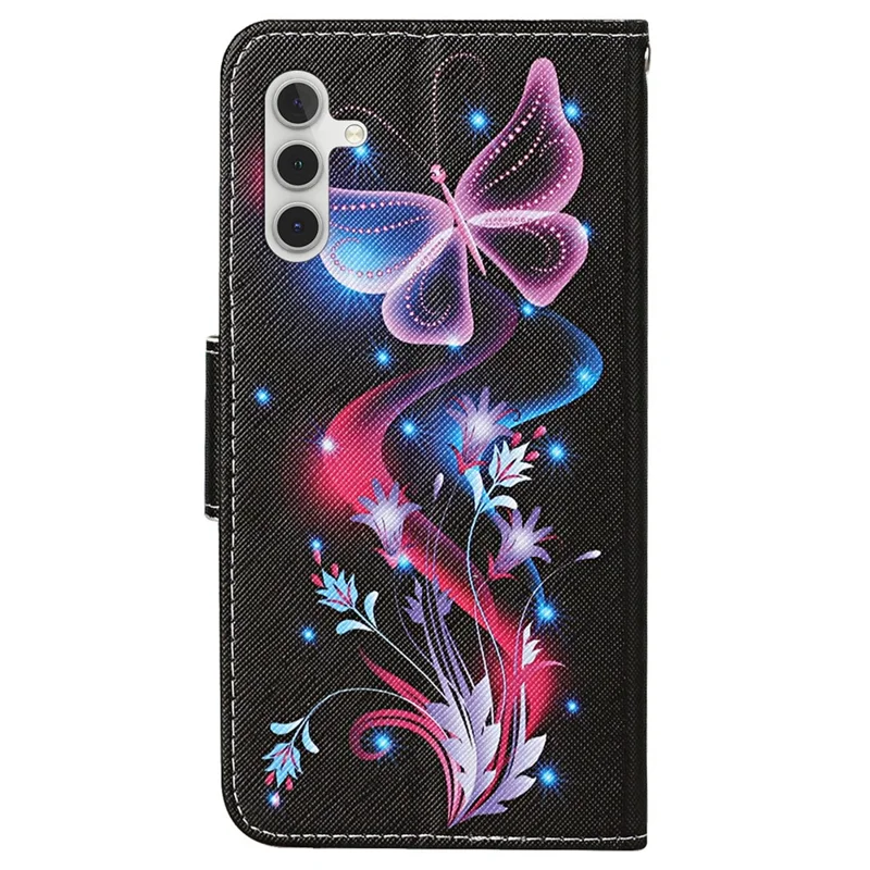 For Samsung Galaxy S25 / S24 Case PU Leather Pattern Printing Wallet Stand Phone Cover - Fluorescent Butterflies