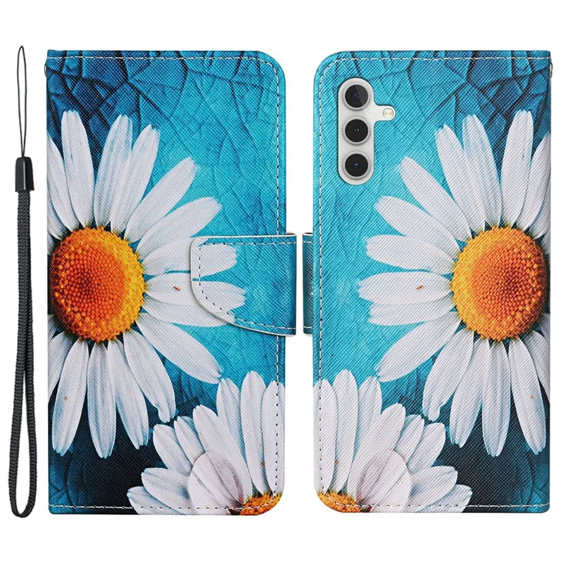 For Samsung Galaxy S25 / S24 Case PU Leather Pattern Printing Wallet Stand Phone Cover - Large Chrysanthemum