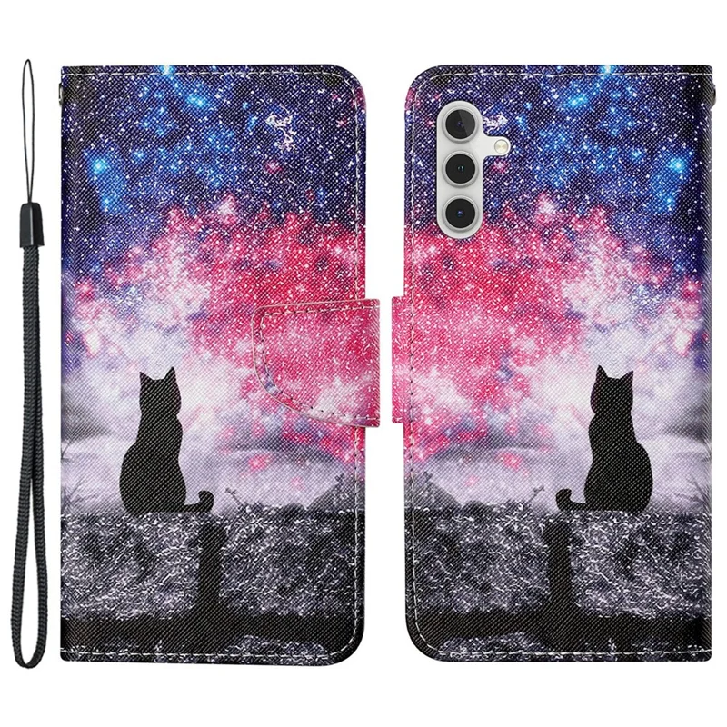 For Samsung Galaxy S25 / S24 Case PU Leather Pattern Printing Wallet Stand Phone Cover - Starry Sky  /  Cat