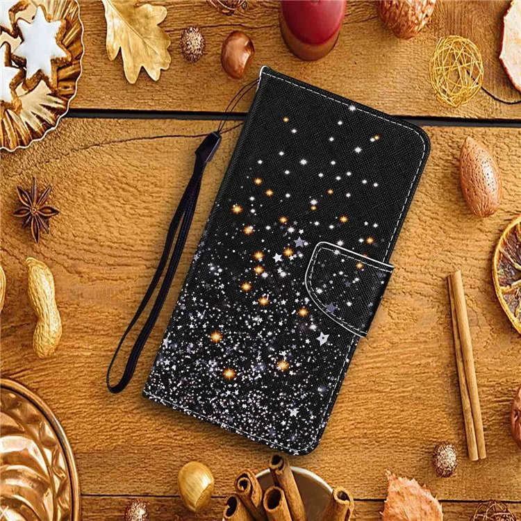 For Samsung Galaxy A15 5G Case PU Leather Pattern Printing Wallet Phone Cover with Strap - Shattered Stars