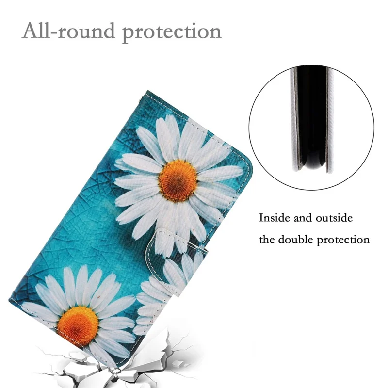 For Samsung Galaxy A15 5G Case PU Leather Pattern Printing Wallet Phone Cover with Strap - Chrysanthemum