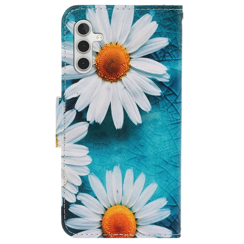 For Samsung Galaxy A15 5G Case PU Leather Pattern Printing Wallet Phone Cover with Strap - Chrysanthemum