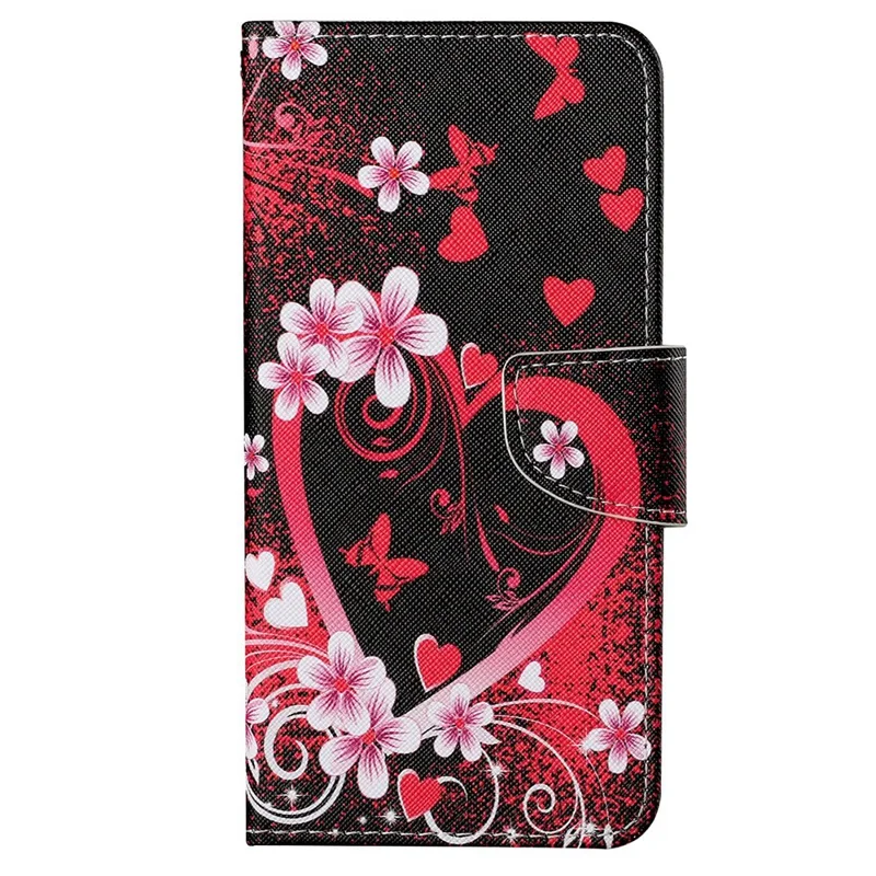 For Samsung Galaxy A15 5G Case PU Leather Pattern Printing Wallet Phone Cover with Strap - Red Heart