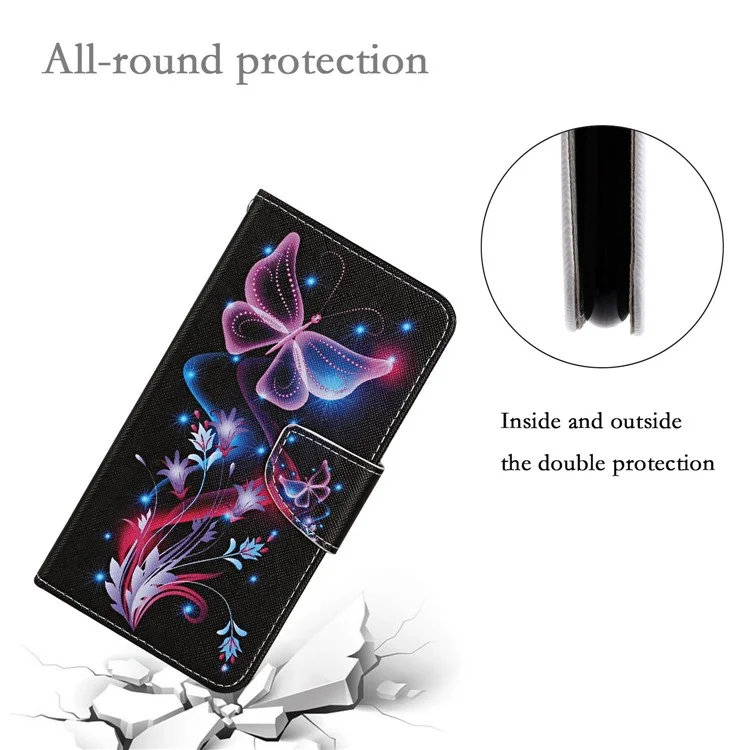 Para Samsung Galaxy S24 Ultra Funda de Piel PU Cross Texture con Soporte para Teléfono y Correa para la Muñeca - Mariposas Fluorescentes