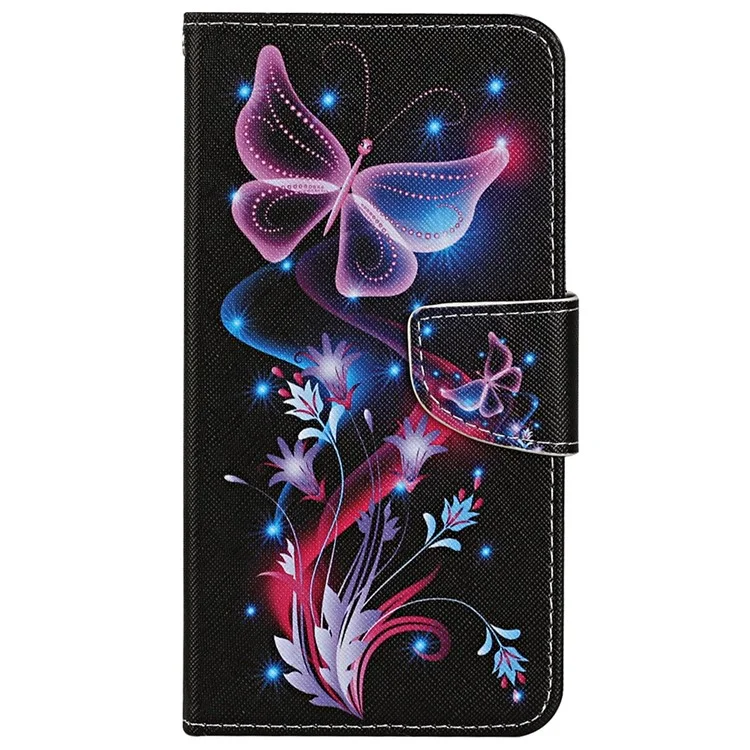 Para Samsung Galaxy S24 Ultra Funda de Piel PU Cross Texture con Soporte para Teléfono y Correa para la Muñeca - Mariposas Fluorescentes