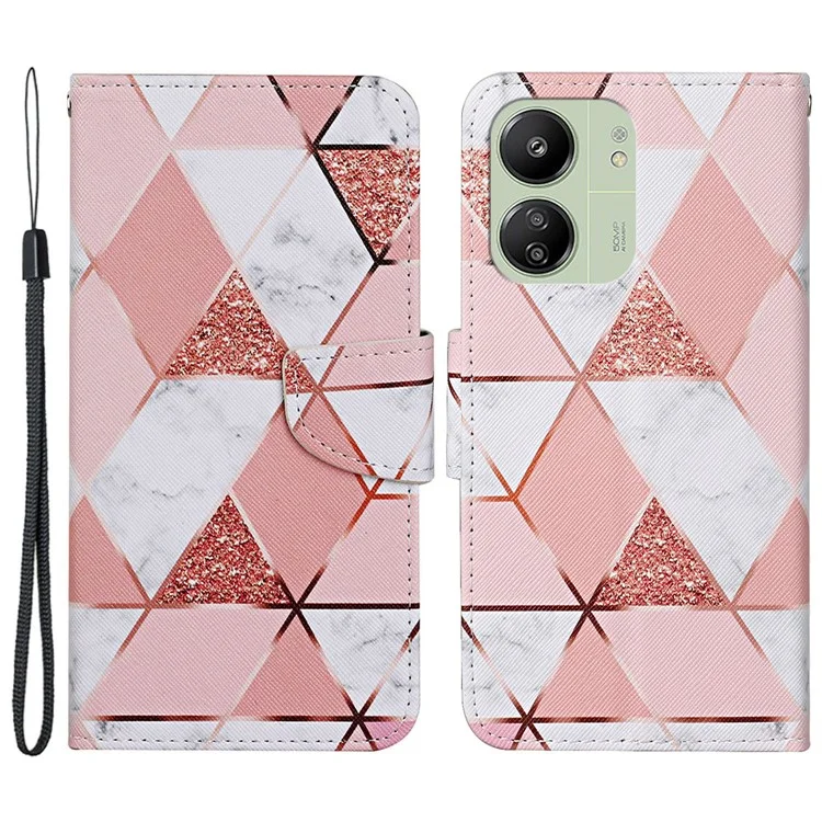 For Xiaomi Redmi 13C 4G / 5G / 13R 5G / Poco M6 5G / Poco C65 4G Leather Case Pattern Printing Phone Wallet Cover - Marble Pattern