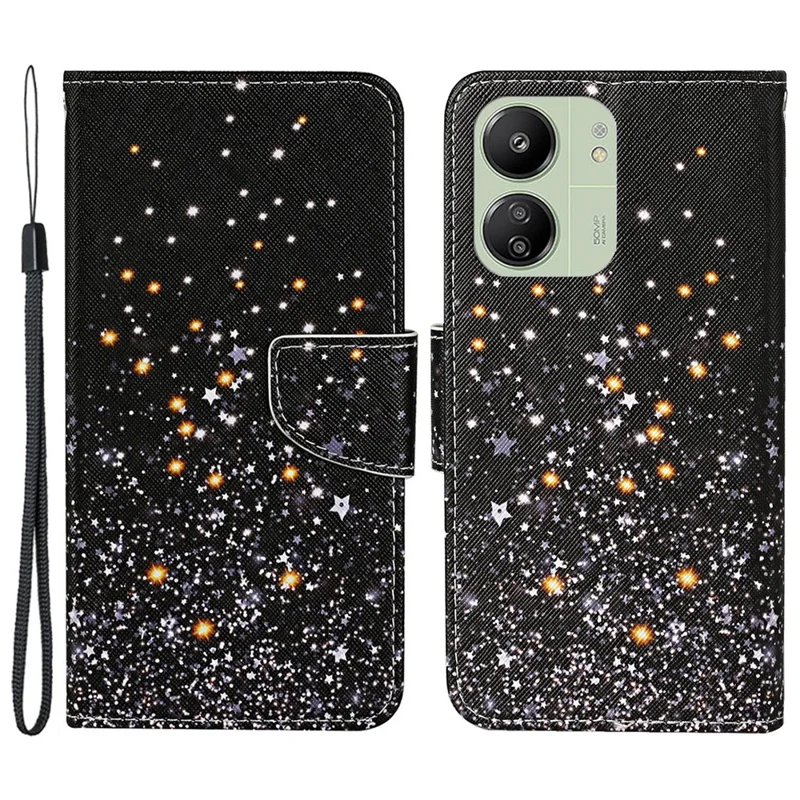 Pour Xiaomi Redmi 13C 4G / 5G / 13R 5G / Poco M6 5G / Poco C65 4G Étui en cuir Impression de motif Housse de portefeuille - Étoiles brisées