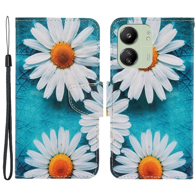For Xiaomi Redmi 13C 4G / 5G / 13R 5G / Poco M6 5G / Poco C65 4G Leather Case Pattern Printing Phone Wallet Cover - Chrysanthemum