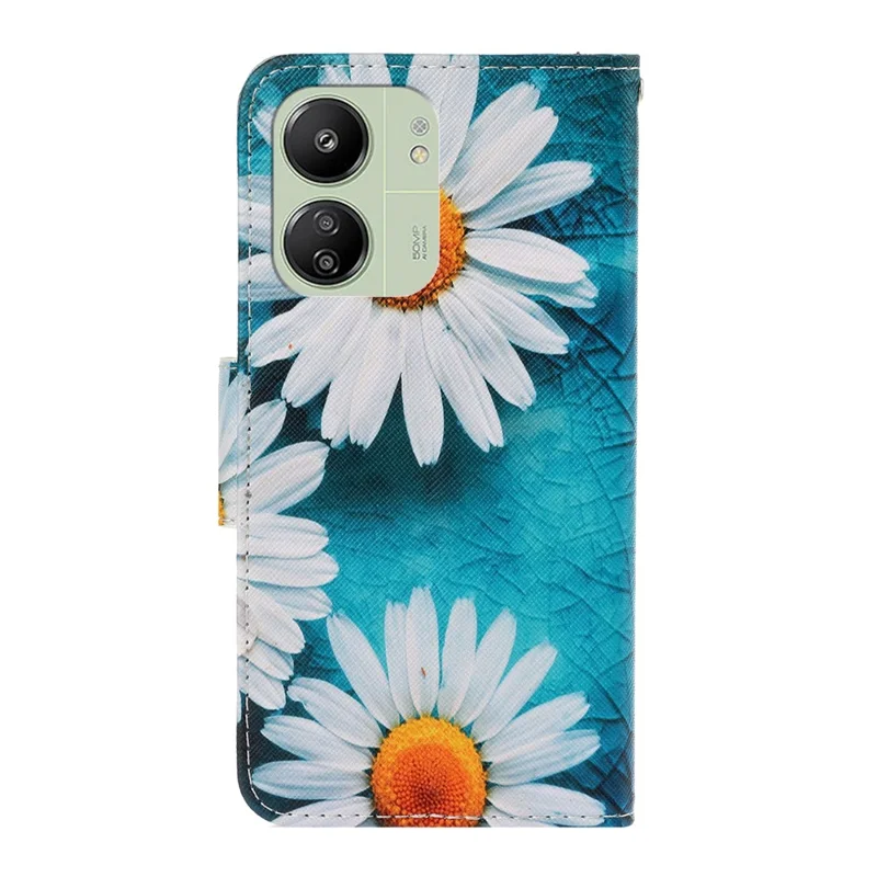 For Xiaomi Redmi 13C 4G / 5G / 13R 5G / Poco M6 5G / Poco C65 4G Leather Case Pattern Printing Phone Wallet Cover - Chrysanthemum