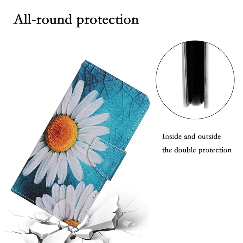 For Xiaomi Redmi 13C 4G / 5G / 13R 5G / Poco M6 5G / Poco C65 4G Leather Case Pattern Printing Phone Wallet Cover - Large Chrysanthemum