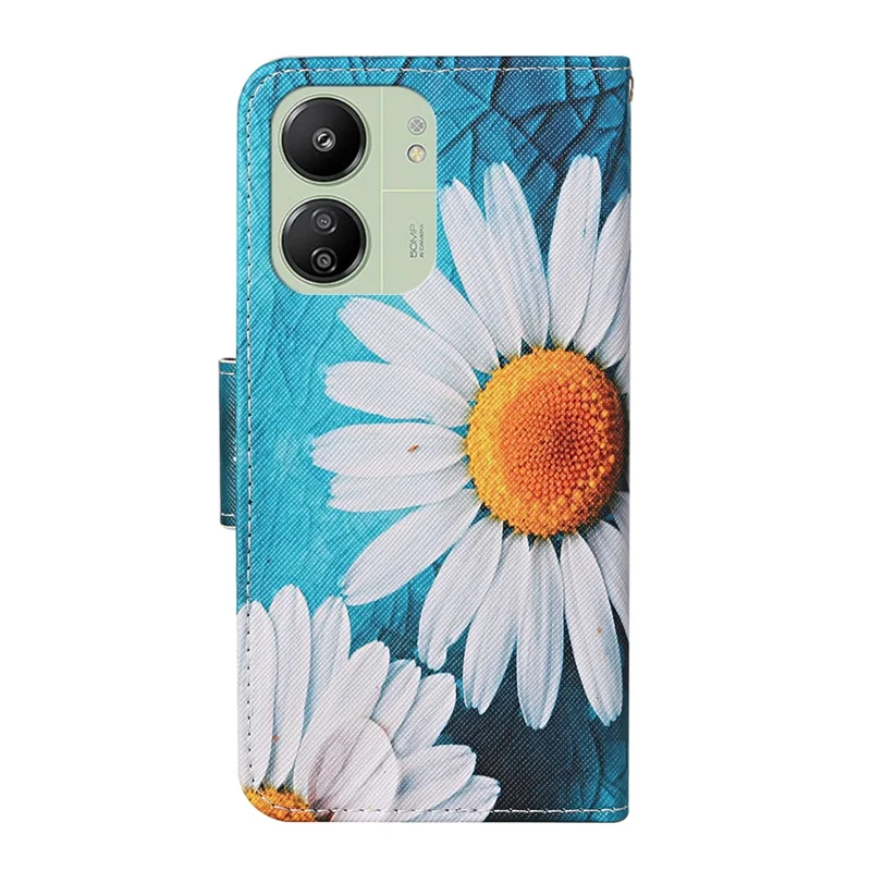 For Xiaomi Redmi 13C 4G / 5G / 13R 5G / Poco M6 5G / Poco C65 4G Leather Case Pattern Printing Phone Wallet Cover - Large Chrysanthemum