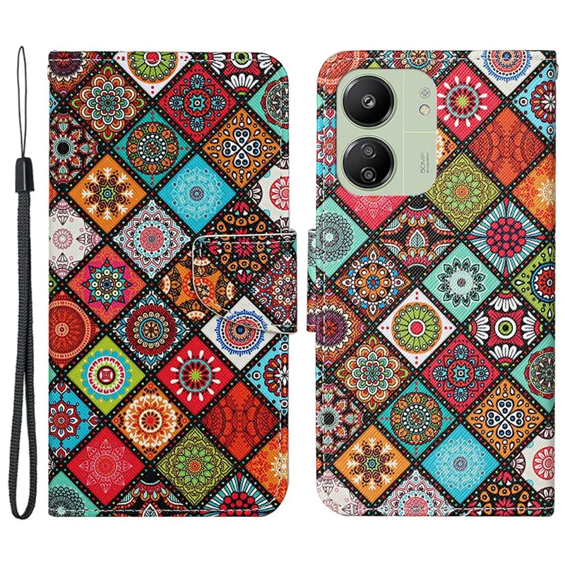 For Xiaomi Redmi 13C 4G / 5G / 13R 5G / Poco M6 5G / Poco C65 4G Leather Case Pattern Printing Phone Wallet Cover - Ethnic Style