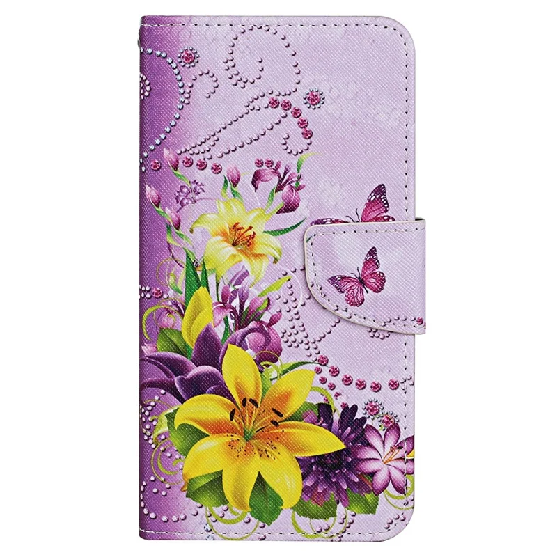 Para Xiaomi Redmi 13C 4G / 5G / 13R 5G / Poco M6 5G / Poco C65 4G Capa de Couro Padrão Impressão Carteira Telefone - Flores Amarelas / Borboletas