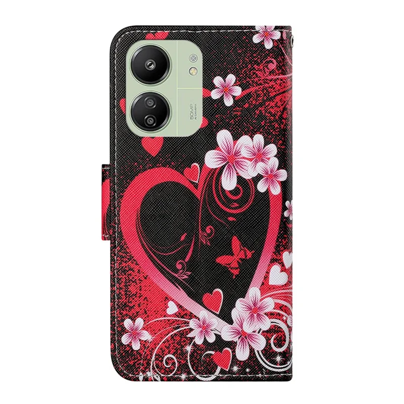 Para Xiaomi Redmi 13C 4G / 5G / 13R 5G / Poco M6 5G / Poco C65 4G Funda de Cuero Estampado Funda de Billetera para Teléfono - Corazón Rojo