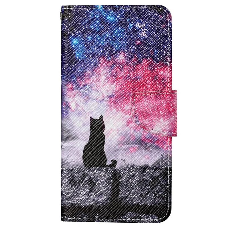 For Xiaomi Redmi 13C 4G / 5G / 13R 5G / Poco M6 5G / Poco C65 4G Leather Case Pattern Printing Phone Wallet Cover - Starry Sky / Cat