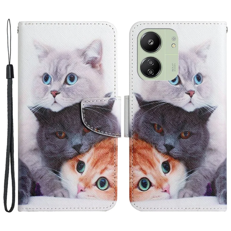 For Xiaomi Redmi 13C 4G / 5G / 13R 5G / Poco M6 5G / Poco C65 4G Leather Case Pattern Printing Phone Wallet Cover - Three Cats