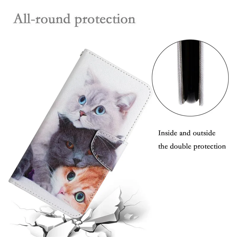 For Xiaomi Redmi 13C 4G / 5G / 13R 5G / Poco M6 5G / Poco C65 4G Leather Case Pattern Printing Phone Wallet Cover - Three Cats