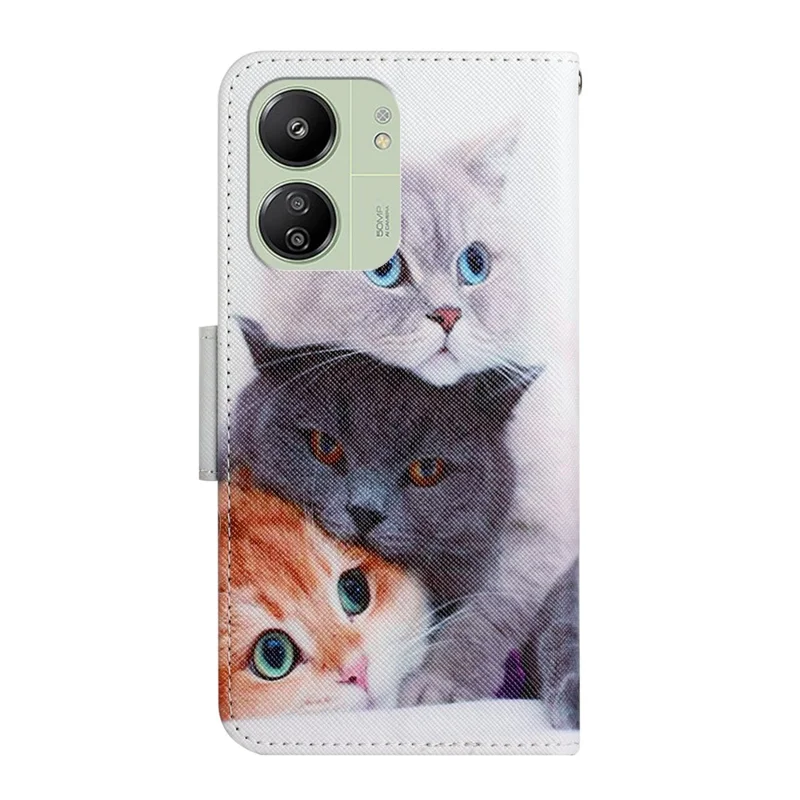 For Xiaomi Redmi 13C 4G / 5G / 13R 5G / Poco M6 5G / Poco C65 4G Leather Case Pattern Printing Phone Wallet Cover - Three Cats