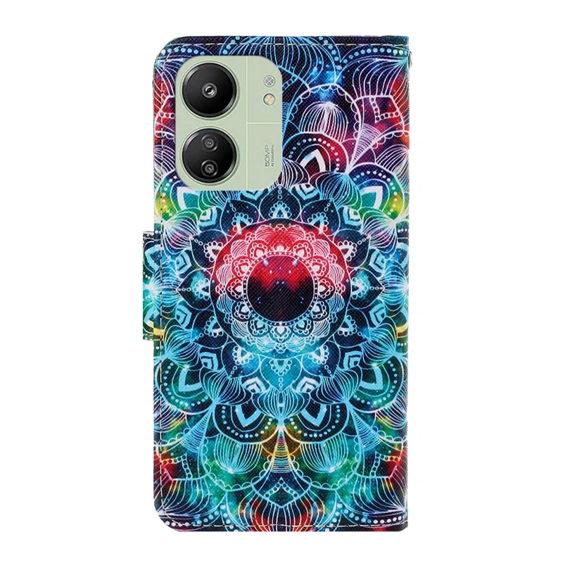 Para Xiaomi Redmi 13C 4G / 5G / 13R 5G / Poco M6 5G / Poco C65 4G Capa de Couro com Padrão Impresso - Mandala
