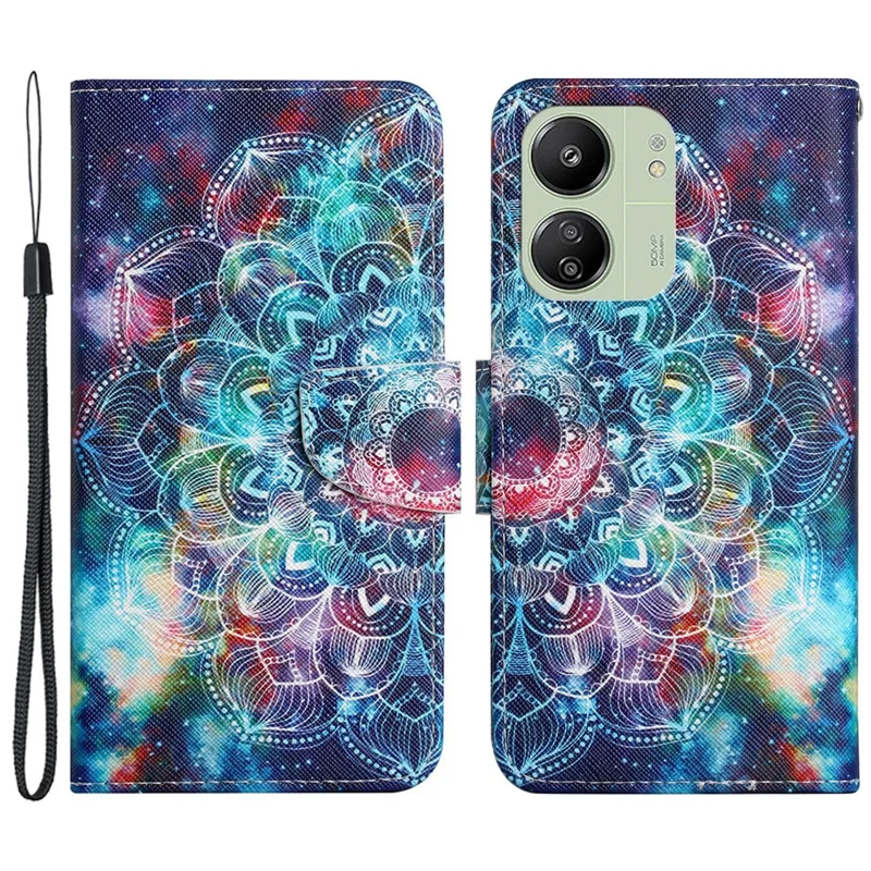 For Xiaomi Redmi 13C 4G / 5G / 13R 5G / Poco M6 5G / Poco C65 4G Leather Case Pattern Printing Phone Wallet Cover - Starry Sky / Mandala