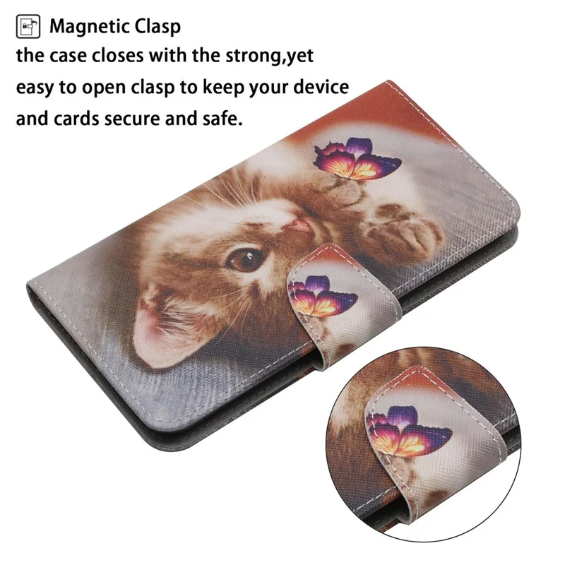 For Xiaomi Redmi 13C 4G / 5G / 13R 5G / Poco M6 5G / Poco C65 4G Leather Case Pattern Printing Phone Wallet Cover - Butterfly / Cat