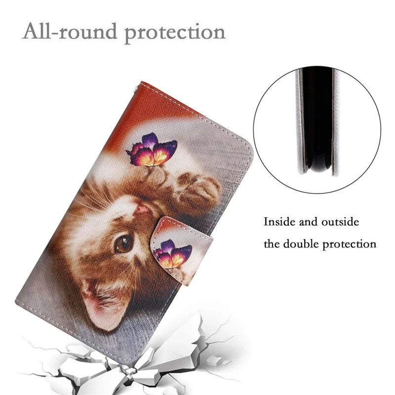 For Xiaomi Redmi 13C 4G / 5G / 13R 5G / Poco M6 5G / Poco C65 4G Leather Case Pattern Printing Phone Wallet Cover - Butterfly / Cat