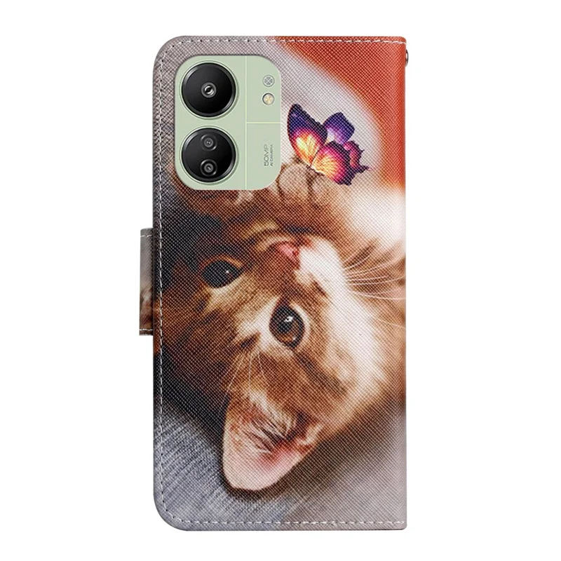For Xiaomi Redmi 13C 4G / 5G / 13R 5G / Poco M6 5G / Poco C65 4G Leather Case Pattern Printing Phone Wallet Cover - Butterfly / Cat