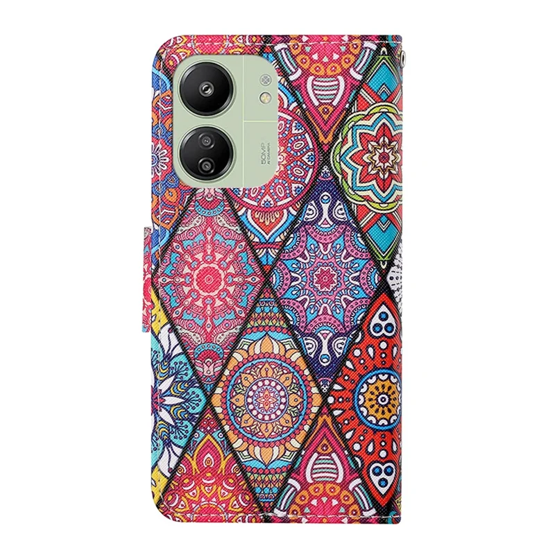 For Xiaomi Redmi 13C 4G / 5G / 13R 5G / Poco M6 5G / Poco C65 4G Leather Case Pattern Printing Phone Wallet Cover - Rhombus / Totem