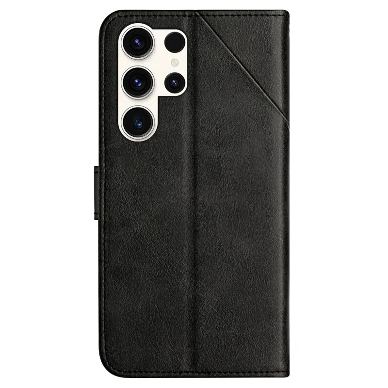 For Samsung Galaxy S24 Ultra Case Solid Color PU Leather Stand Wallet Phone Cover with Wrist Strap - Black