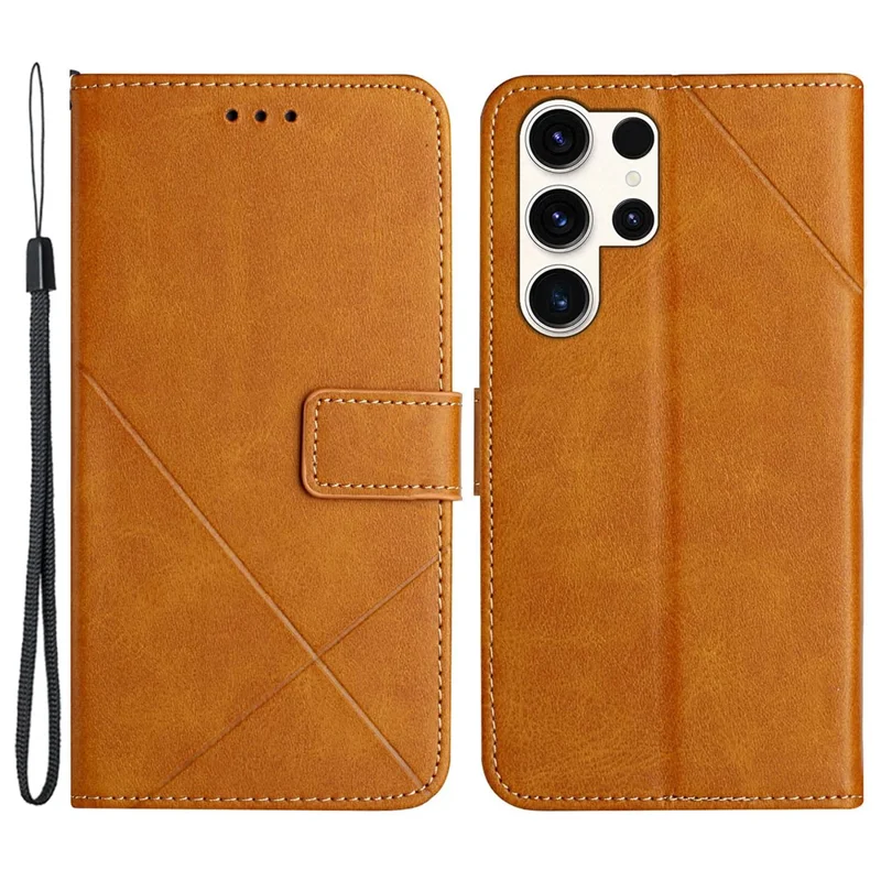 For Samsung Galaxy S24 Ultra Case Solid Color PU Leather Stand Wallet Phone Cover with Wrist Strap - Yellow