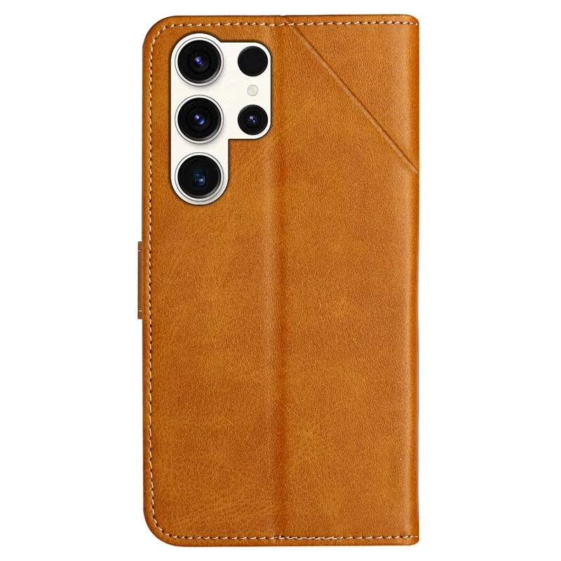 For Samsung Galaxy S24 Ultra Case Solid Color PU Leather Stand Wallet Phone Cover with Wrist Strap - Yellow