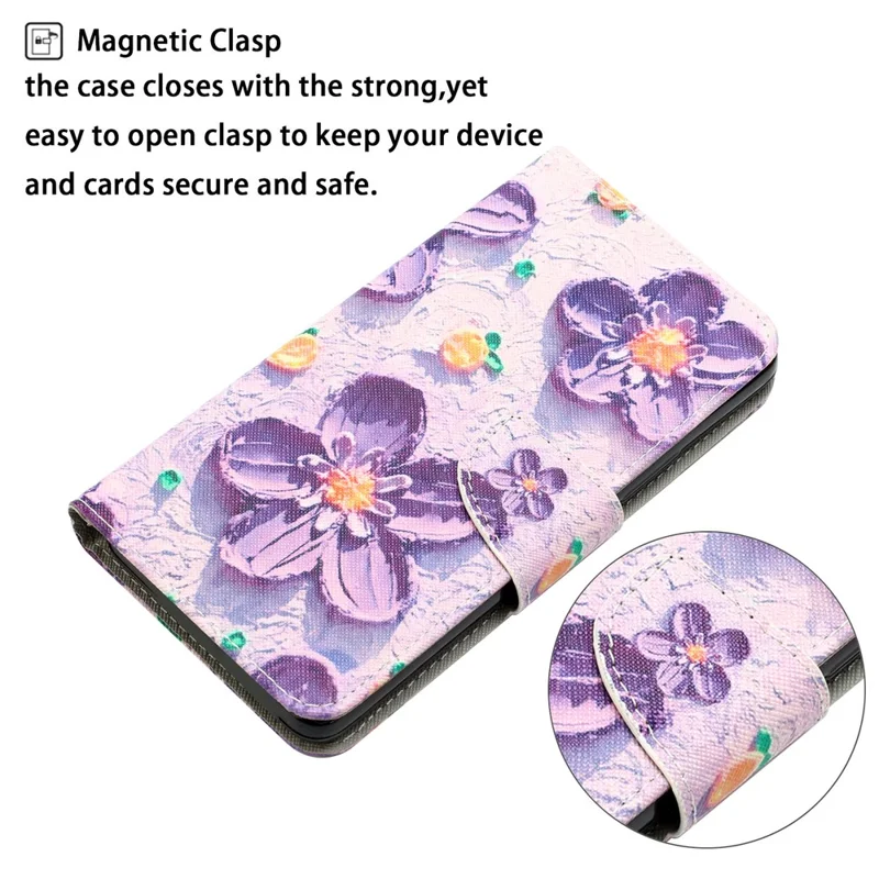 Pour Xiaomi Redmi 13C 4G / 5G / 13R 5G / Poco M6 5G / Poco C65 4G Étui Impression Motif Portefeuille Support Housse en Cuir - Fleur Violette
