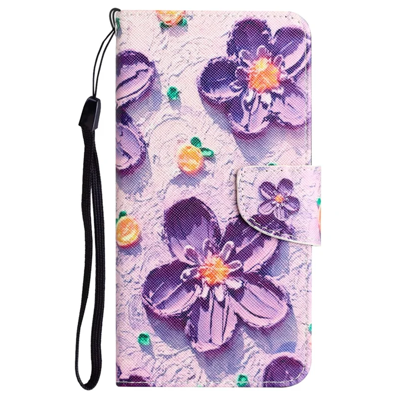 Pour Xiaomi Redmi 13C 4G / 5G / 13R 5G / Poco M6 5G / Poco C65 4G Étui Impression Motif Portefeuille Support Housse en Cuir - Fleur Violette