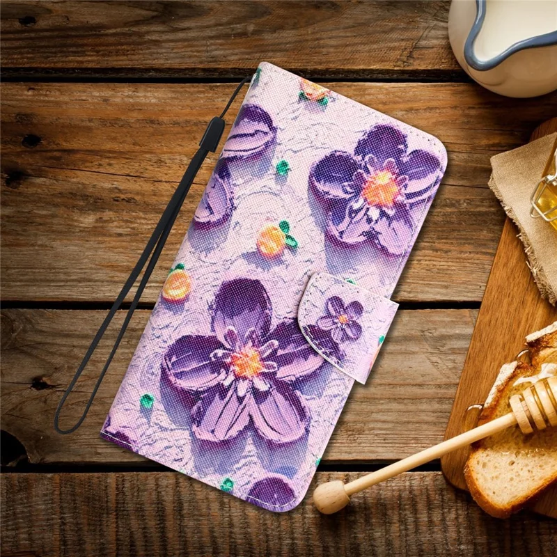 Pour Xiaomi Redmi 13C 4G / 5G / 13R 5G / Poco M6 5G / Poco C65 4G Étui Impression Motif Portefeuille Support Housse en Cuir - Fleur Violette