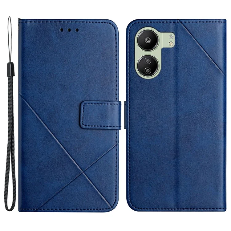 For Xiaomi Redmi 13C 4G / 5G / Poco C65 4G Case Lines Imprinted Leather Wallet Cover - Blue