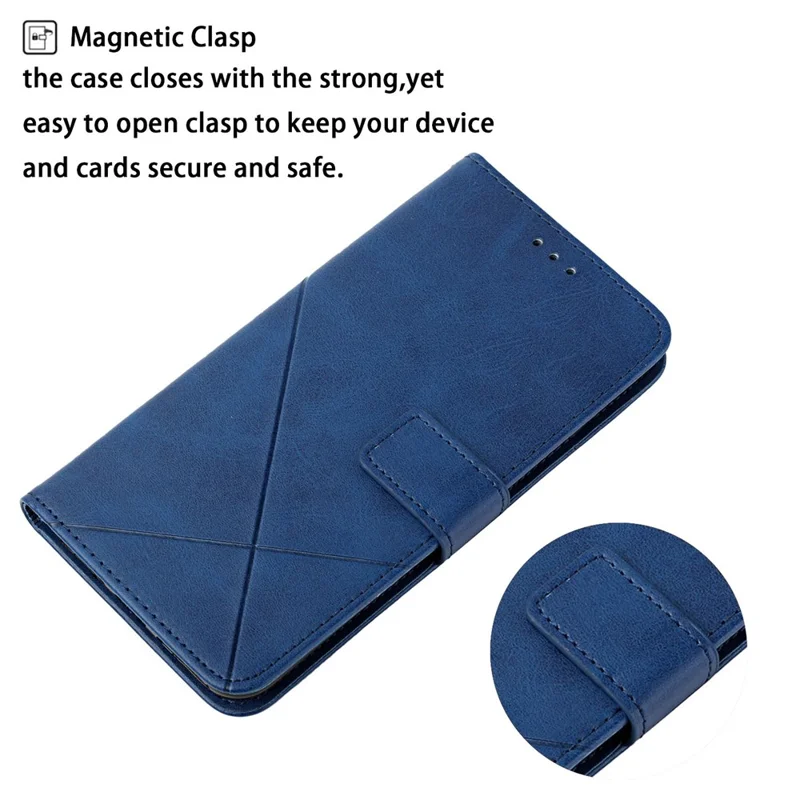 Per Xiaomi Redmi 13C / Poco C65 4G Case Linee Coperchio Del Portafoglio in Pelle Impressa - Blu