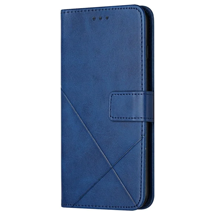 For Xiaomi Redmi 13C 4G / 5G / Poco C65 4G Case Lines Imprinted Leather Wallet Cover - Blue