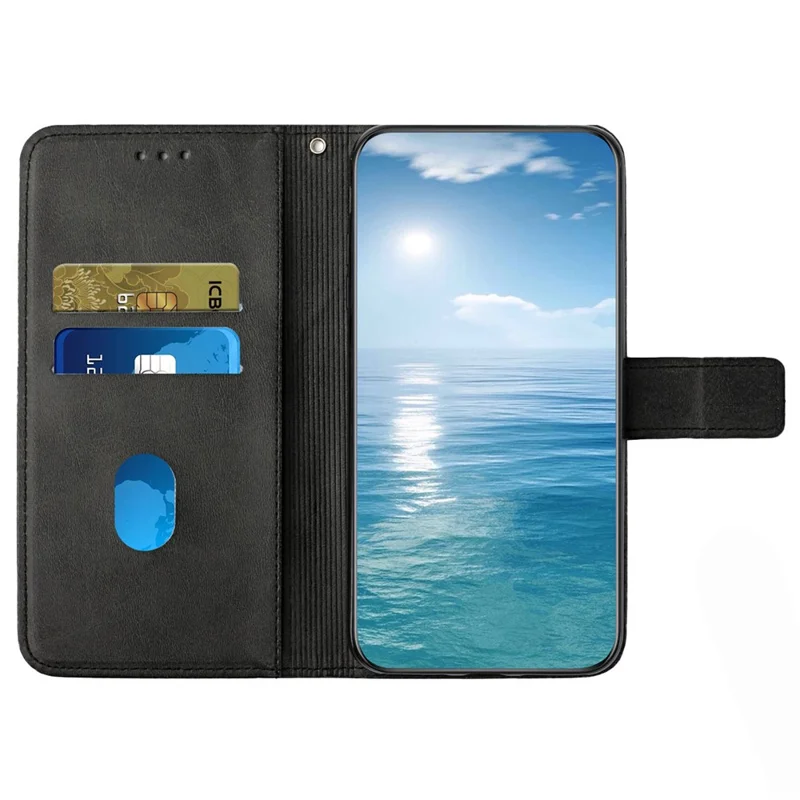 For Xiaomi Redmi 13C 4G / 5G / Poco C65 4G Case Lines Imprinted Leather Wallet Cover - Black