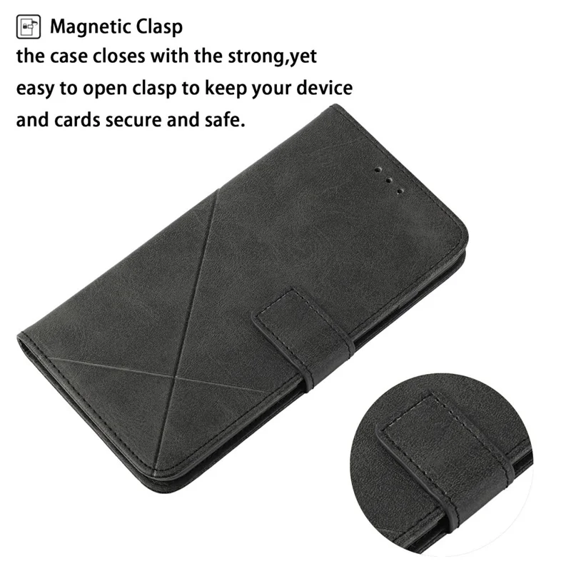 For Xiaomi Redmi 13C 4G / 5G / Poco C65 4G Case Lines Imprinted Leather Wallet Cover - Black