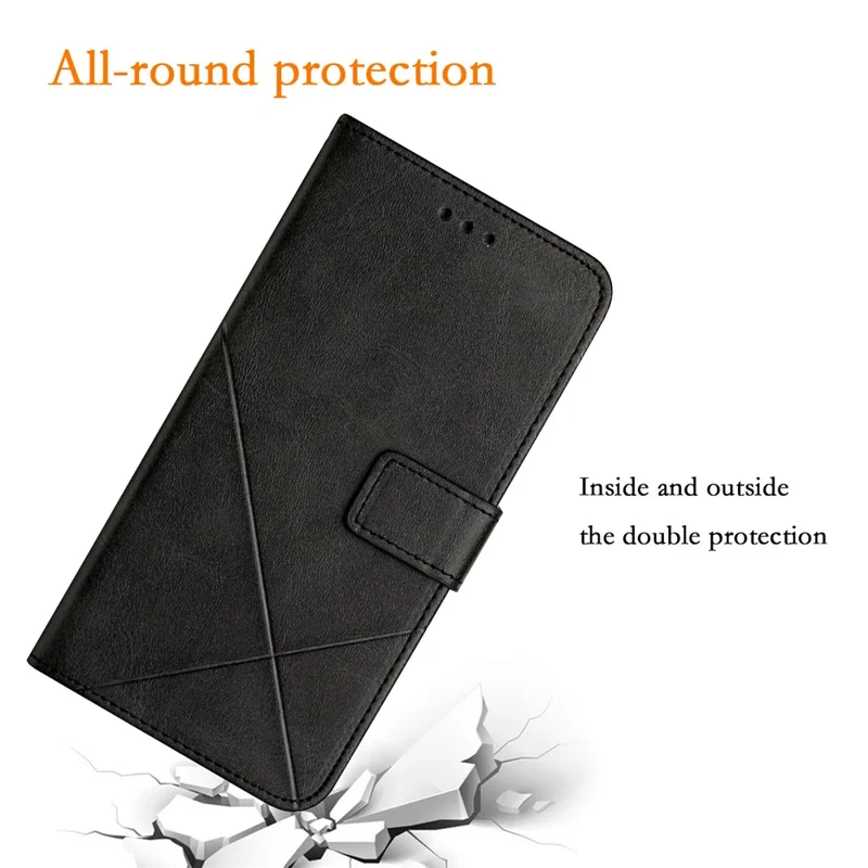 For Xiaomi Redmi 13C 4G / 5G / Poco C65 4G Case Lines Imprinted Leather Wallet Cover - Black