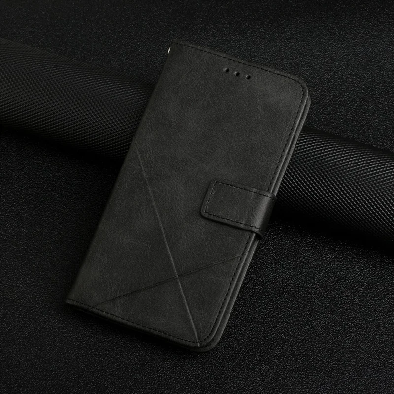 For Xiaomi Redmi 13C 4G / 5G / Poco C65 4G Case Lines Imprinted Leather Wallet Cover - Black